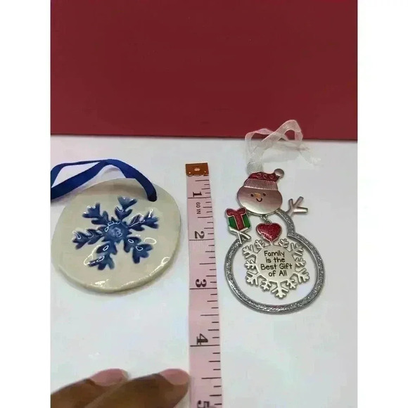 Holiday Bundle 2 Christmas Ornaments Snowman & Snowflake + 2 Metal Pins - Picture 5 of 6